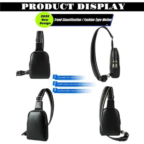 Leather mini sling bag small crossbody phone chest backpack for travel hiking me - Picture 6 of 7